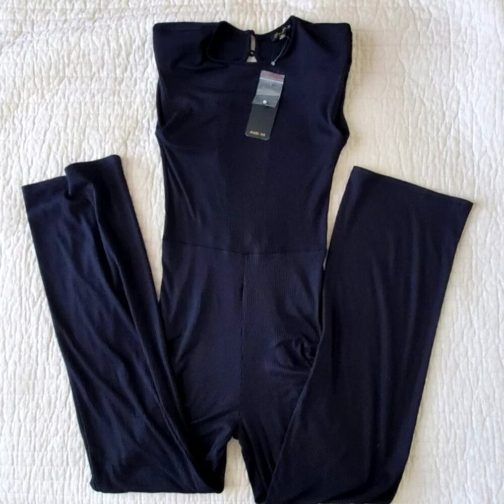 BLACK JUMPSUIT SIZE XS SHINESTAR SLEEVELESS OPEN BACK LIGHTWEIGHT NEW WITH TAGS